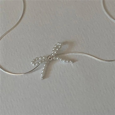 Sterling Silver Simple Style Bow Knot Pendant Necklace