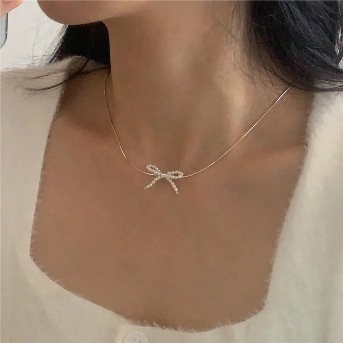 Sterling Silver Simple Style Bow Knot Pendant Necklace