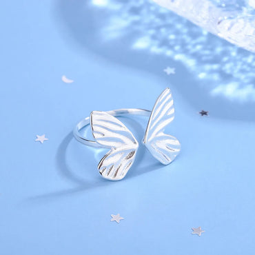 Sterling Silver Simple Style Butterfly Plating Open Rings