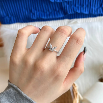 Sterling Silver Simple Style Butterfly Zircon Open Rings