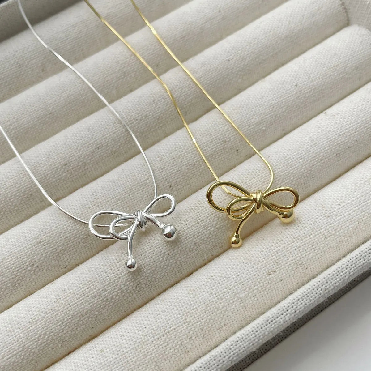 Sterling Silver Simple Style Classic Style Bow Knot Plating Pendant Necklace