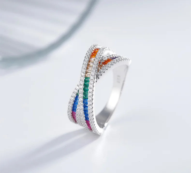 Sterling Silver Simple Style Classic Style Inlay Color Block Zircon Rings