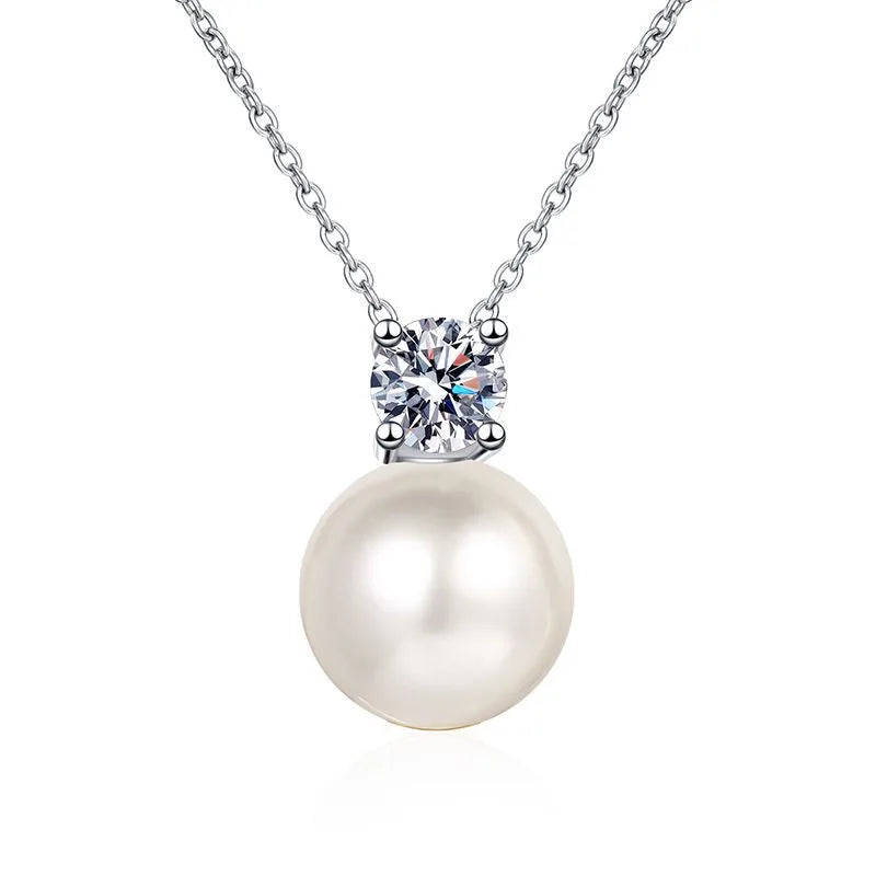 Sterling Silver Simple Style Classic Style Inlay Crown Rhinestones Pearl Pendant Necklace