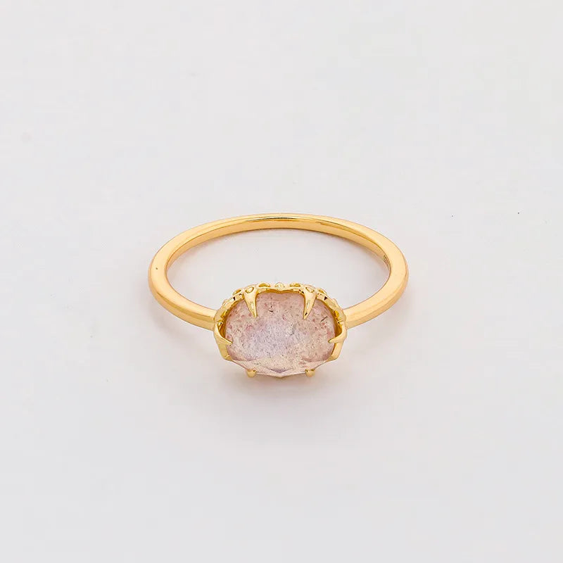 Sterling Silver Simple Style Classic Style Inlay Oval Strawberry Quartz Rings