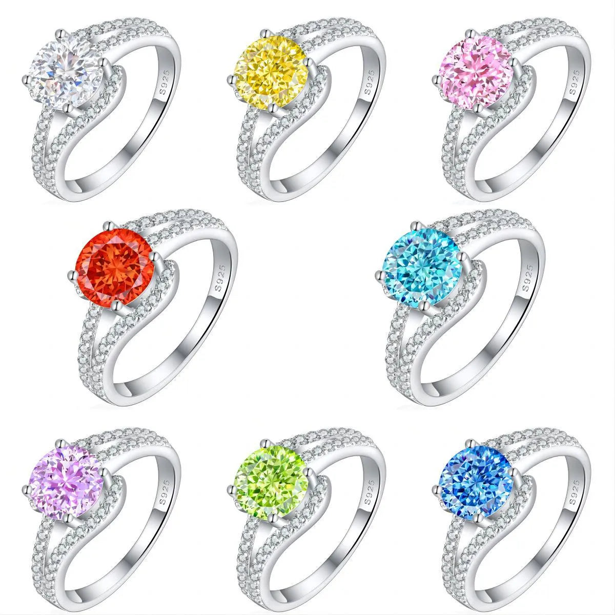 Sterling Silver Simple Style Classic Style Inlay Water Droplets High Carbon Diamond Rings