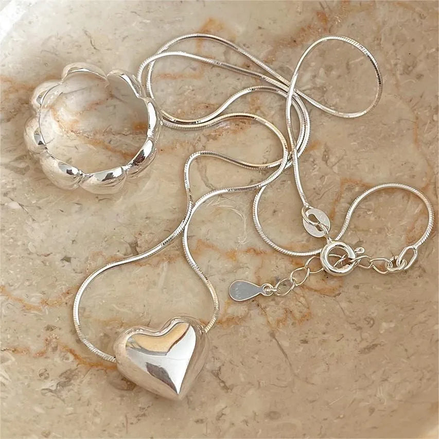 Sterling Silver Simple Style Classic Style Polishing Heart Shape Pendant Necklace