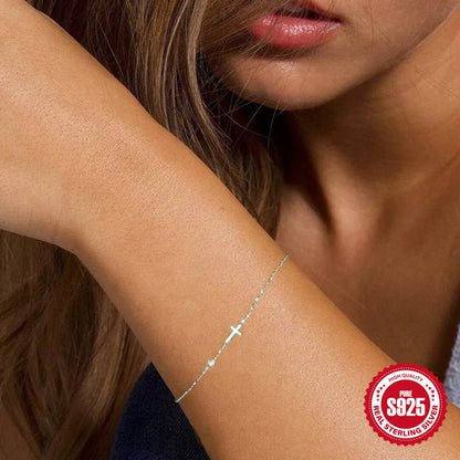 Sterling Silver Simple Style Cross Plating Bracelets