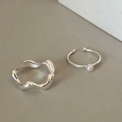 Sterling Silver Simple Style Geometric Polishing Inlay Pearl Open Rings