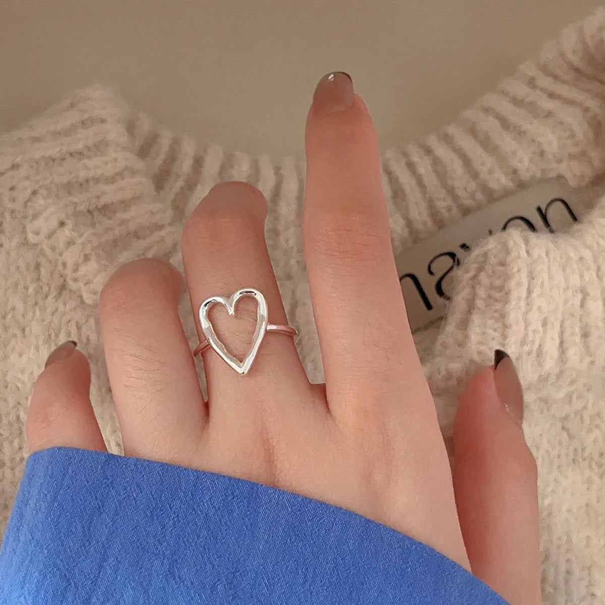 Sterling Silver Simple Style Heart Shape Open Rings