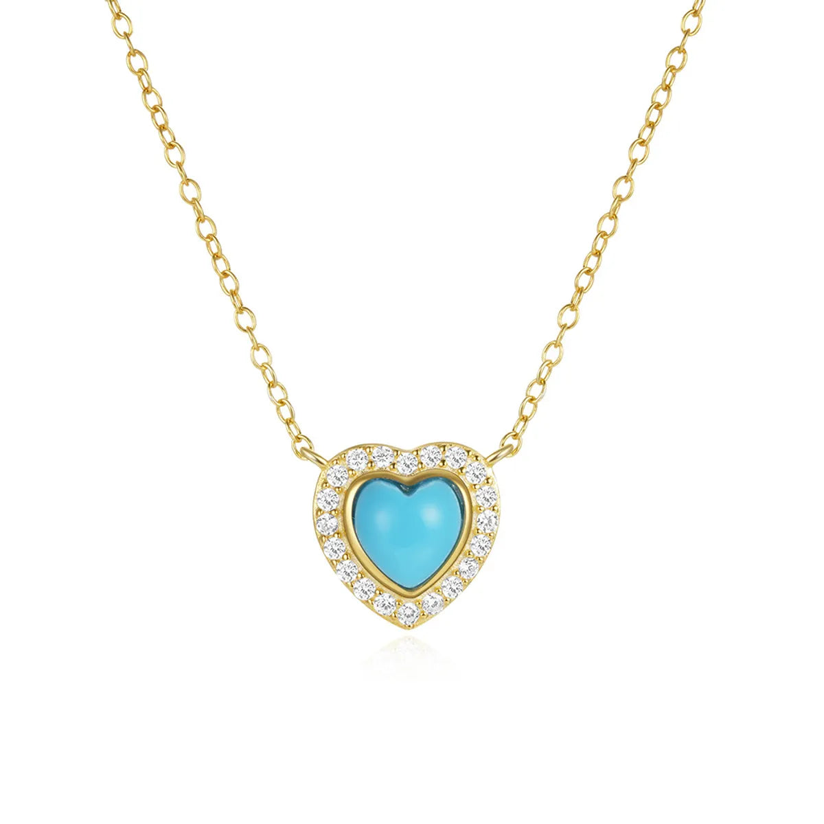 Sterling Silver Simple Style Heart Shape Plating Inlay Turquoise Zircon Necklace