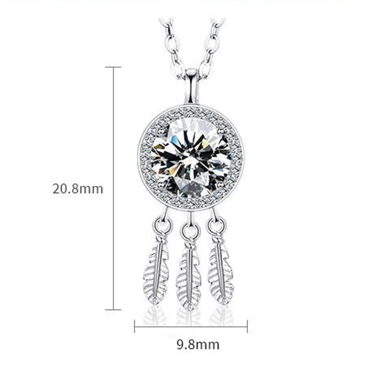 Sterling Silver Simple Style Shiny Round Feather GRA Inlay Moissanite Pendant Necklace