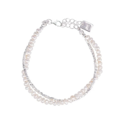 Sterling Silver Sweet Beaded Pearl Geometric Bracelets