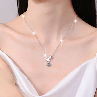 Sterling Silver Sweet Butterfly GRA Plating Moissanite Zircon Pendant Necklace