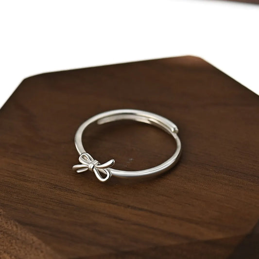 Sterling Silver Sweet Simple Style Bow Knot Adjustable Ring