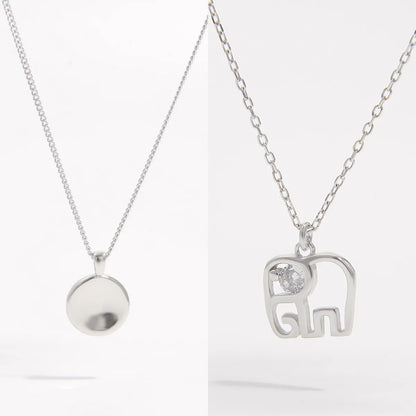 Sterling Silver White Gold Plated Casual Romantic Plating Round Elephant Pendant Necklace