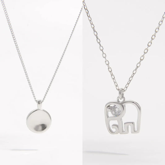 Sterling Silver White Gold Plated Casual Romantic Plating Round Elephant Pendant Necklace