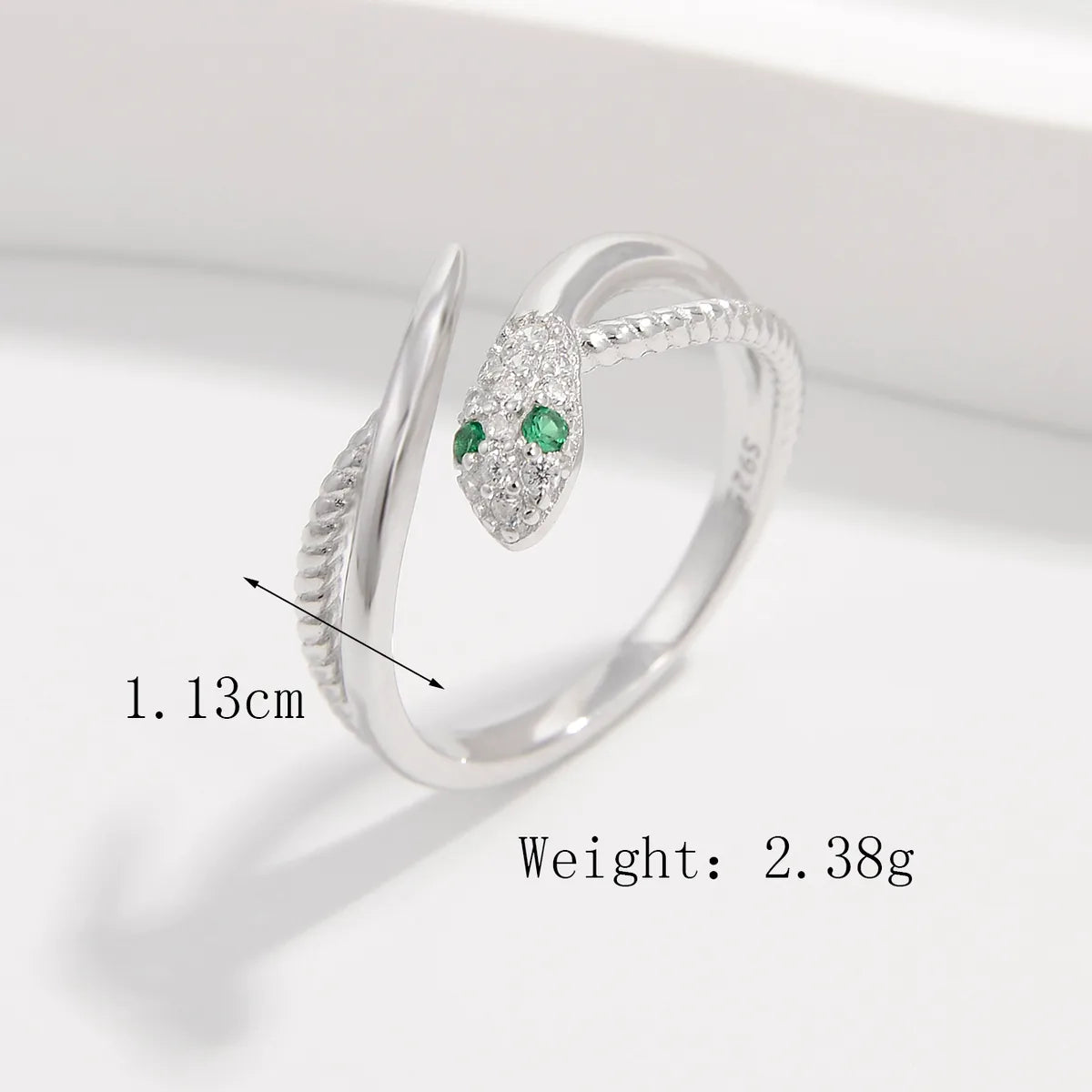 Sterling Silver White Gold Plated Elegant Retro Inlay Snake Zircon Open Rings