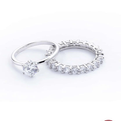 Sterling Silver White Gold Plated Elegant Romantic Shiny Plating Inlay Round Zircon Rings