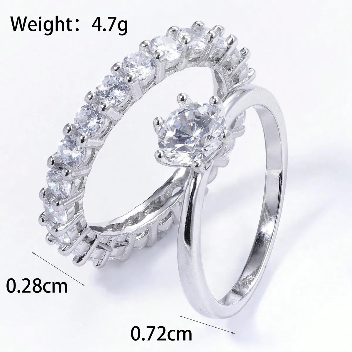 Sterling Silver White Gold Plated Elegant Romantic Shiny Plating Inlay Round Zircon Rings