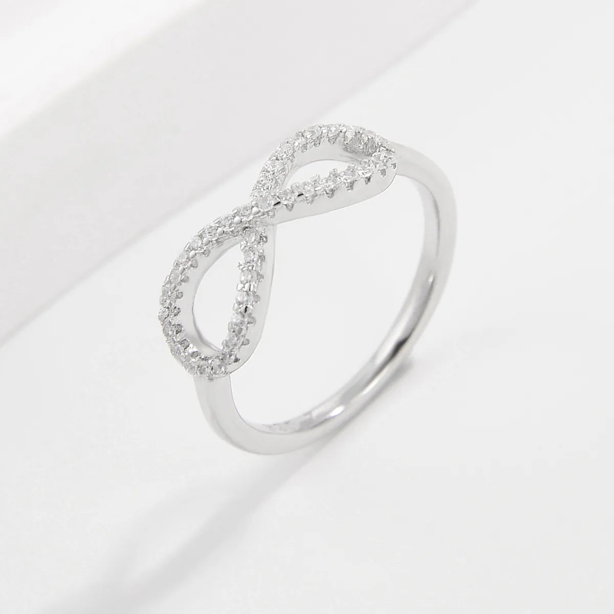 Sterling Silver White Gold Plated Elegant Shiny Inlay Infinity Zircon Rings