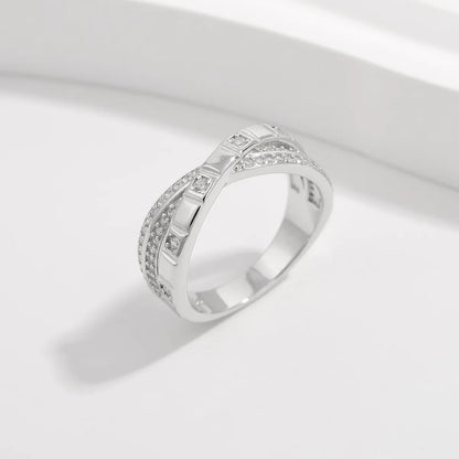 Sterling Silver White Gold Plated Elegant Solid Color Plating Inlay V Shape Infinity Zircon Rings