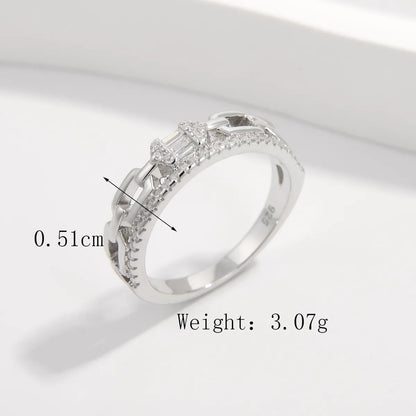 Sterling Silver White Gold Plated Elegant Solid Color Plating Inlay V Shape Infinity Zircon Rings