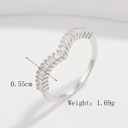 Sterling Silver White Gold Plated Elegant Solid Color Plating Inlay V Shape Infinity Zircon Rings