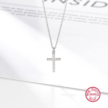 Sterling Silver White Gold Plated Elegant Vintage Style Simple Style Cross Plating Inlay Zircon Pendant Necklace