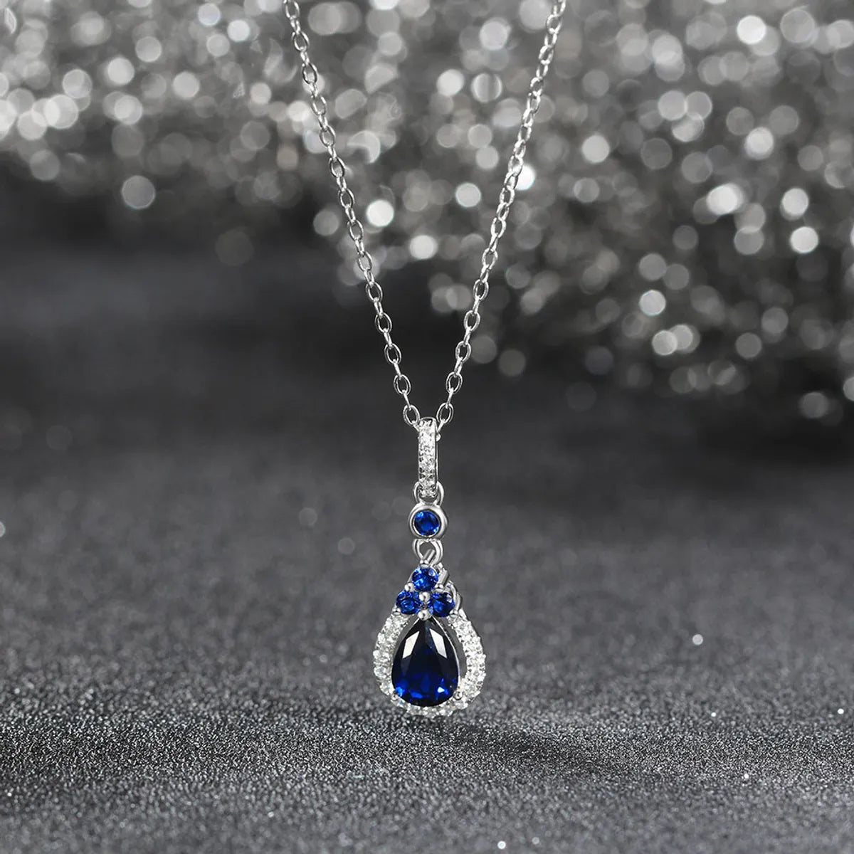 Sterling Silver White Gold Plated Glam Luxurious Shiny Water Droplets Handmade Polishing Inlay Zircon Pendant Necklace