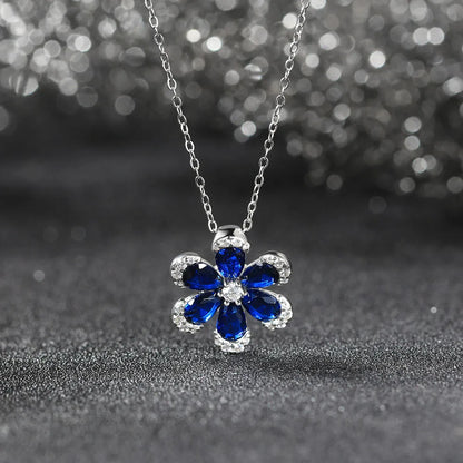 Sterling Silver White Gold Plated Glam Sweet Shiny Flower Handmade Polishing Inlay Zircon Pendant Necklace