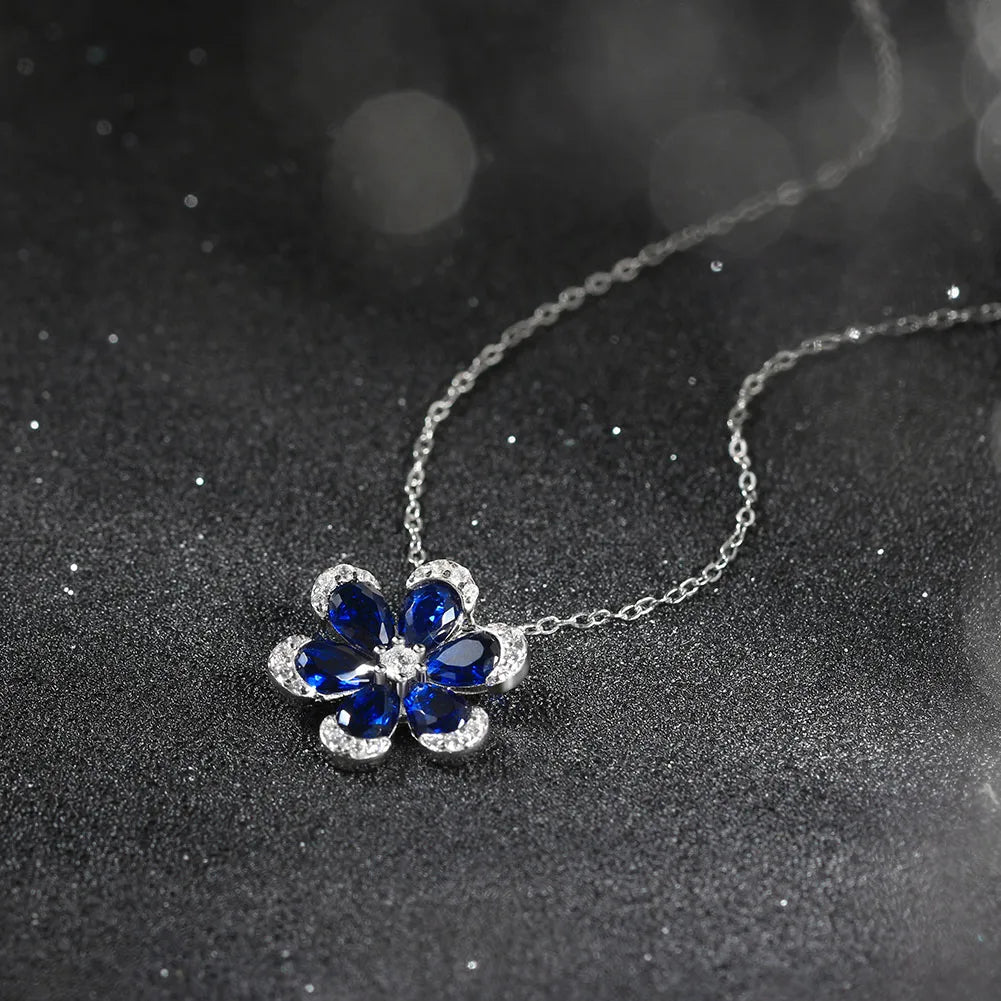 Sterling Silver White Gold Plated Glam Sweet Shiny Flower Handmade Polishing Inlay Zircon Pendant Necklace