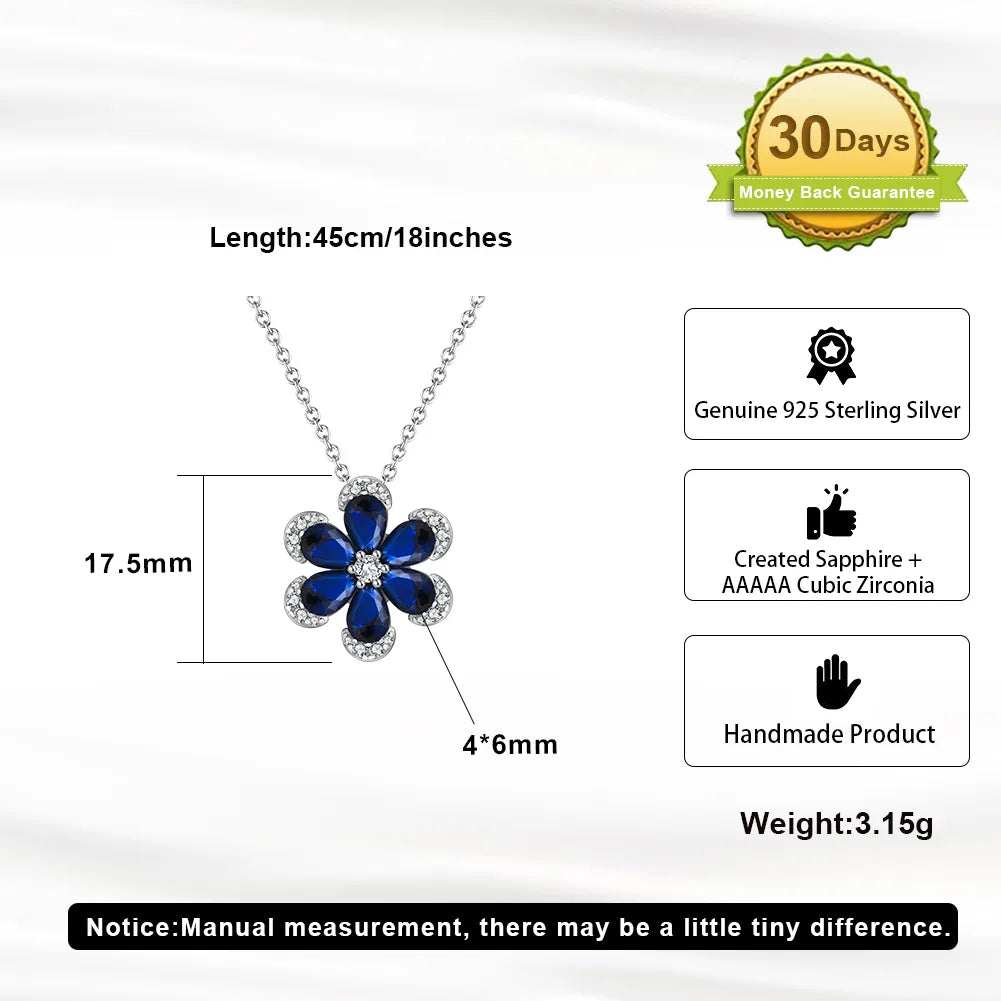 Sterling Silver White Gold Plated Glam Sweet Shiny Flower Handmade Polishing Inlay Zircon Pendant Necklace