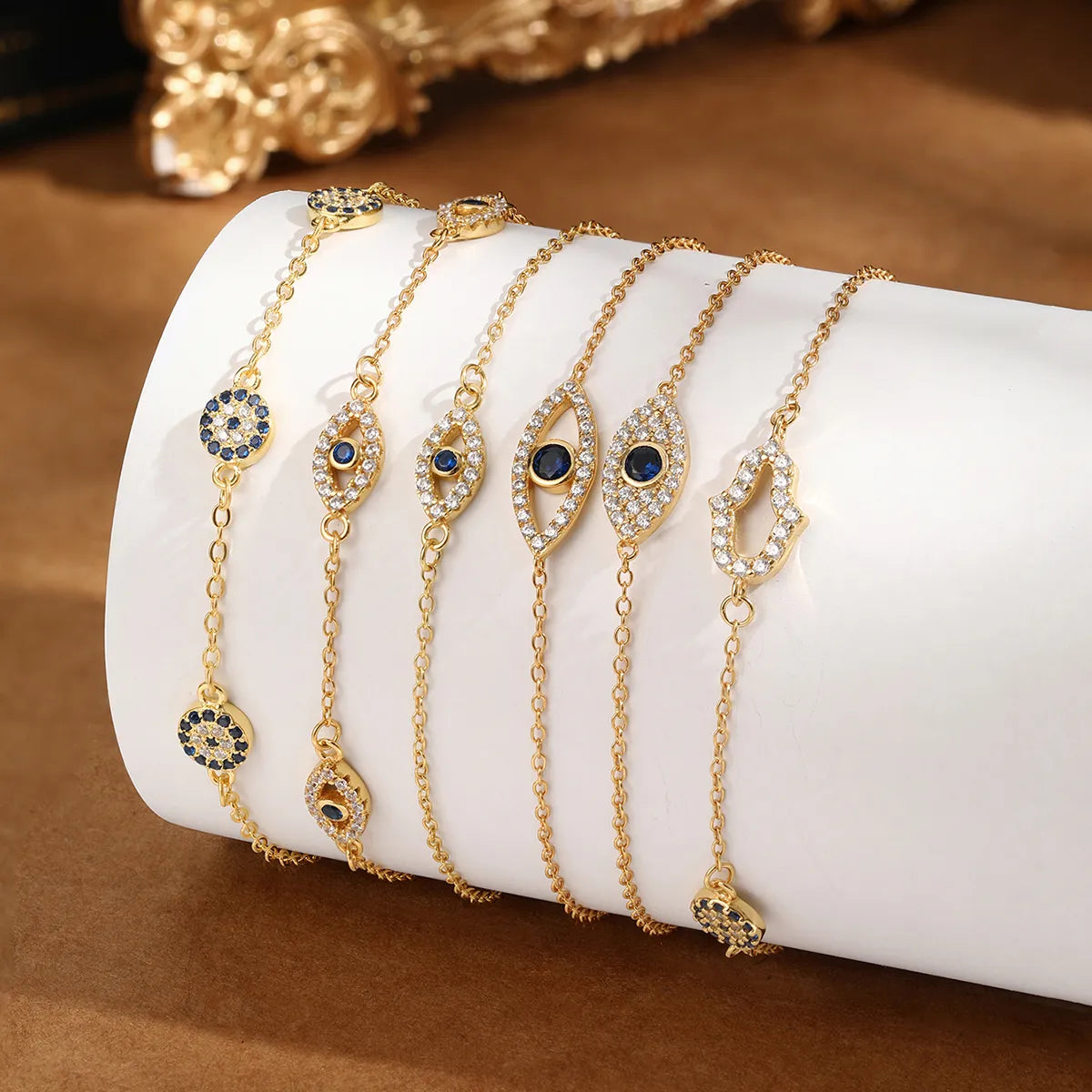 Sterling Silver White Gold Plated Gold Plated Classic Style Inlay Devil'S Eye Eye Zircon Bracelets