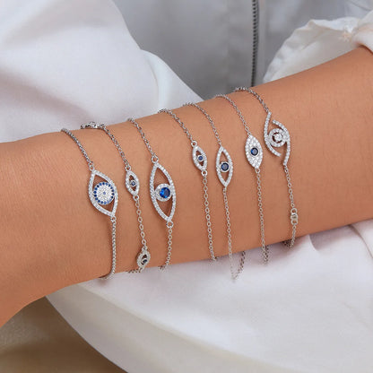 Sterling Silver White Gold Plated Gold Plated Classic Style Inlay Devil'S Eye Eye Zircon Bracelets