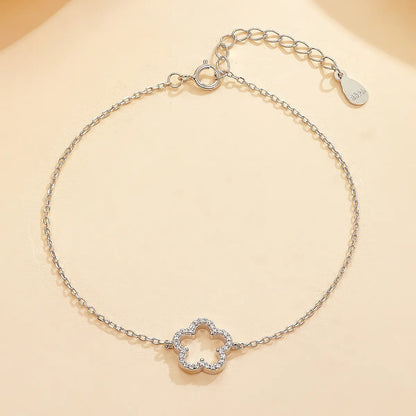 Sterling Silver White Gold Plated Gold Plated Cute Romantic Sweet Inlay Flower Zircon Bracelets