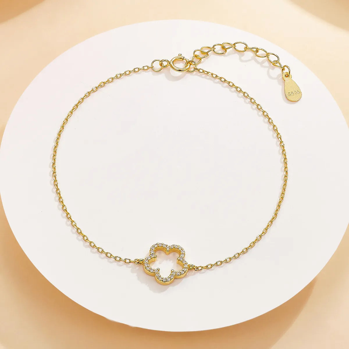 Sterling Silver White Gold Plated Gold Plated Cute Romantic Sweet Inlay Flower Zircon Bracelets