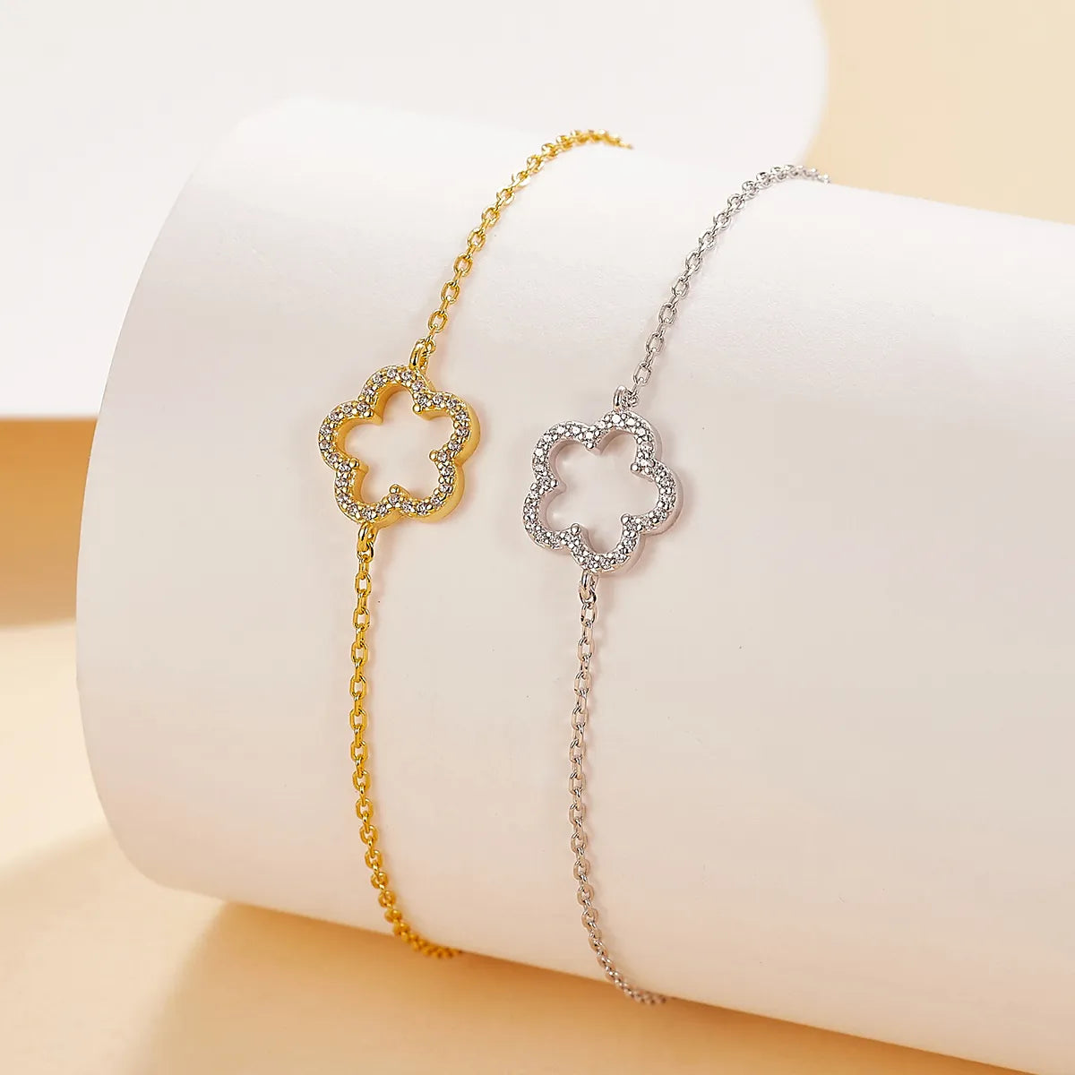 Sterling Silver White Gold Plated Gold Plated Cute Romantic Sweet Inlay Flower Zircon Bracelets