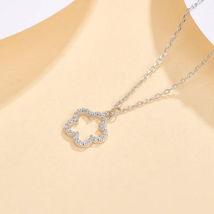 Sterling Silver White Gold Plated Gold Plated Cute Romantic Sweet Inlay Flower Zircon Pendant Necklace