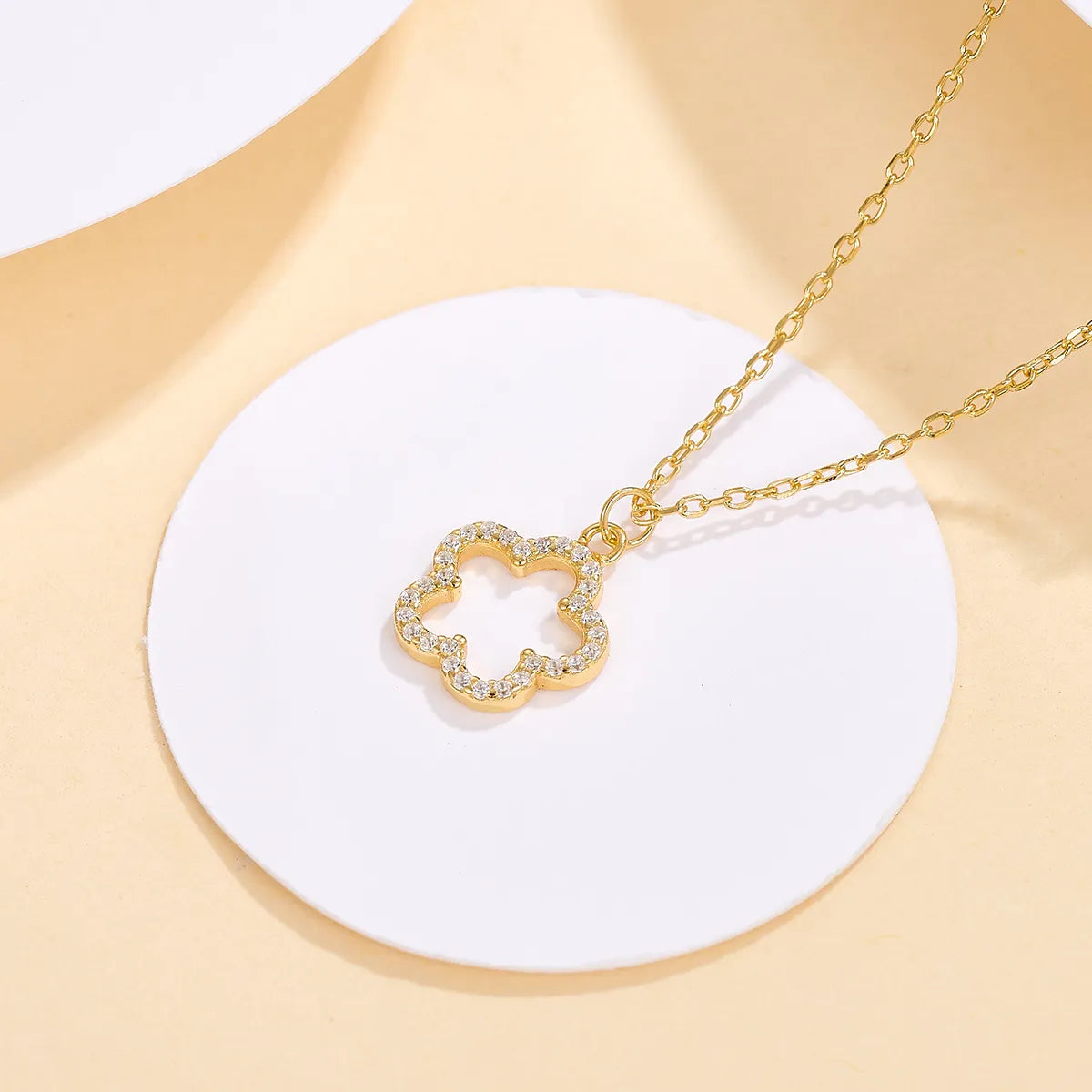 Sterling Silver White Gold Plated Gold Plated Cute Romantic Sweet Inlay Flower Zircon Pendant Necklace