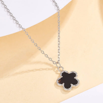 Sterling Silver White Gold Plated Gold Plated Cute Sweet Inlay Flower Agate Zircon Pendant Necklace