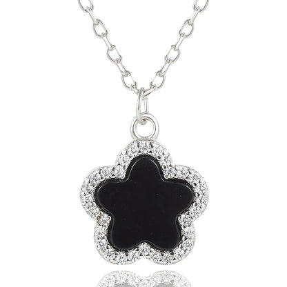 Sterling Silver White Gold Plated Gold Plated Cute Sweet Inlay Flower Agate Zircon Pendant Necklace