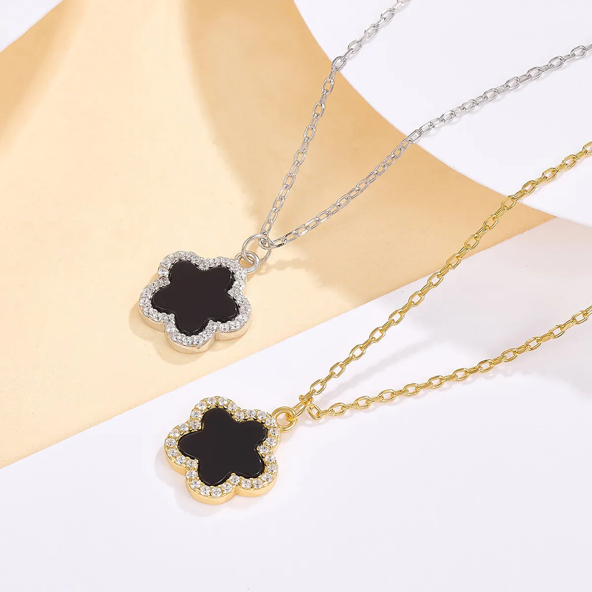 Sterling Silver White Gold Plated Gold Plated Cute Sweet Inlay Flower Agate Zircon Pendant Necklace