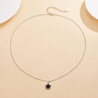 Sterling Silver White Gold Plated Gold Plated Cute Sweet Inlay Flower Agate Zircon Pendant Necklace