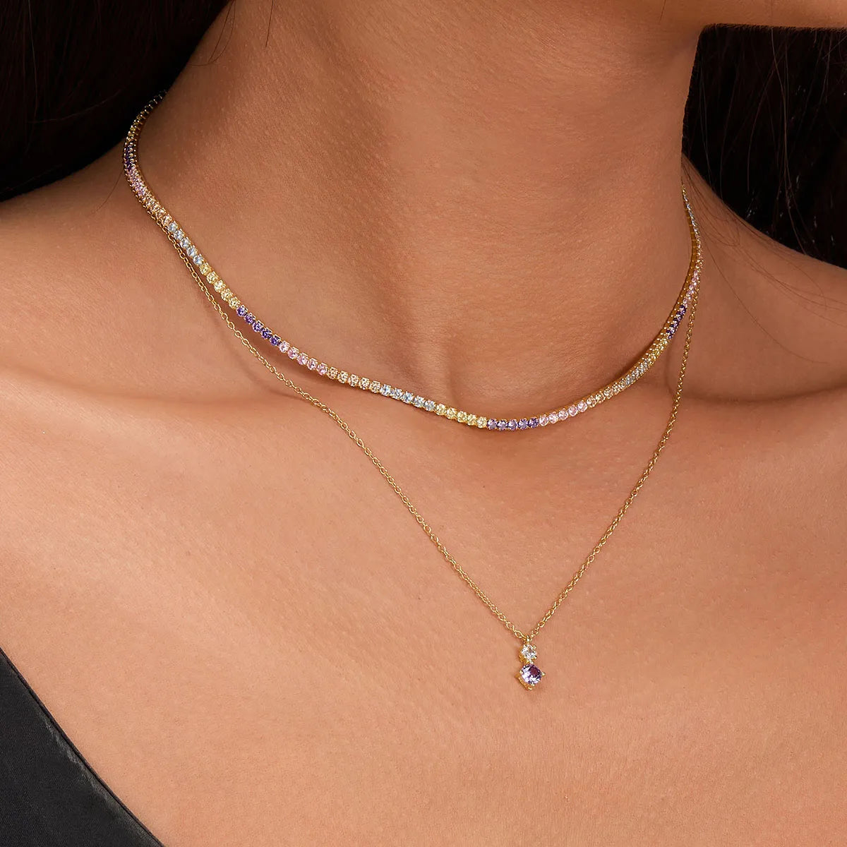 Sterling Silver White Gold Plated Gold Plated Elegant Simple Style Inlay Geometric Zircon Choker