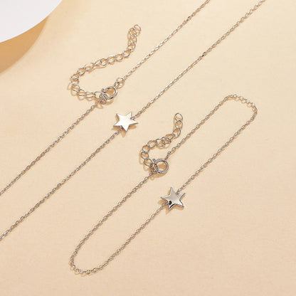 Sterling Silver White Gold Plated Gold Plated Star Bracelets Necklace Jewelry Set