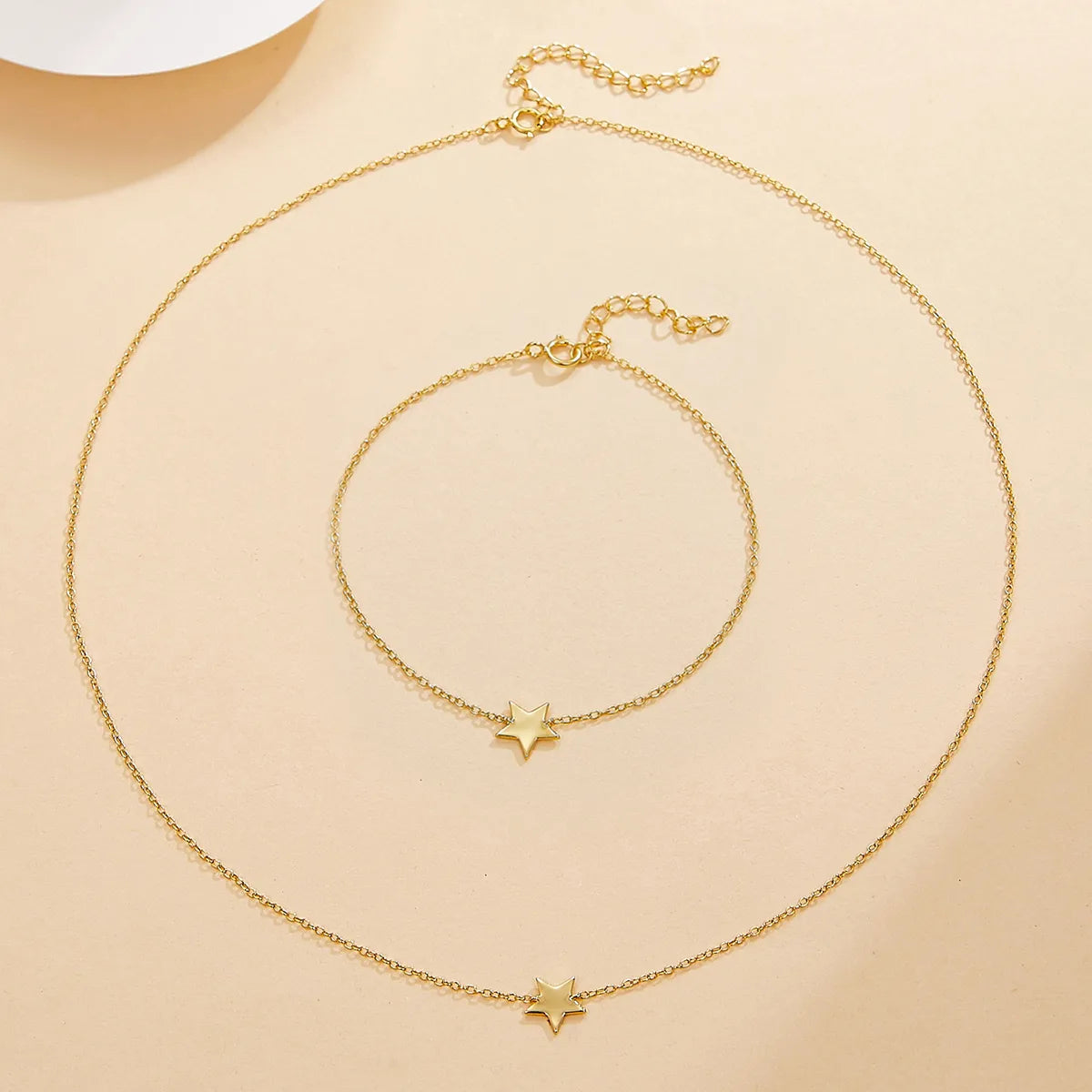 Sterling Silver White Gold Plated Gold Plated Star Bracelets Necklace Jewelry Set