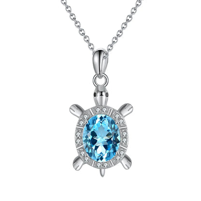 Sterling Silver White Gold Plated IG Style Cute Shiny Handmade Polishing Inlay Tortoise Crystal Zircon Pendant Necklace