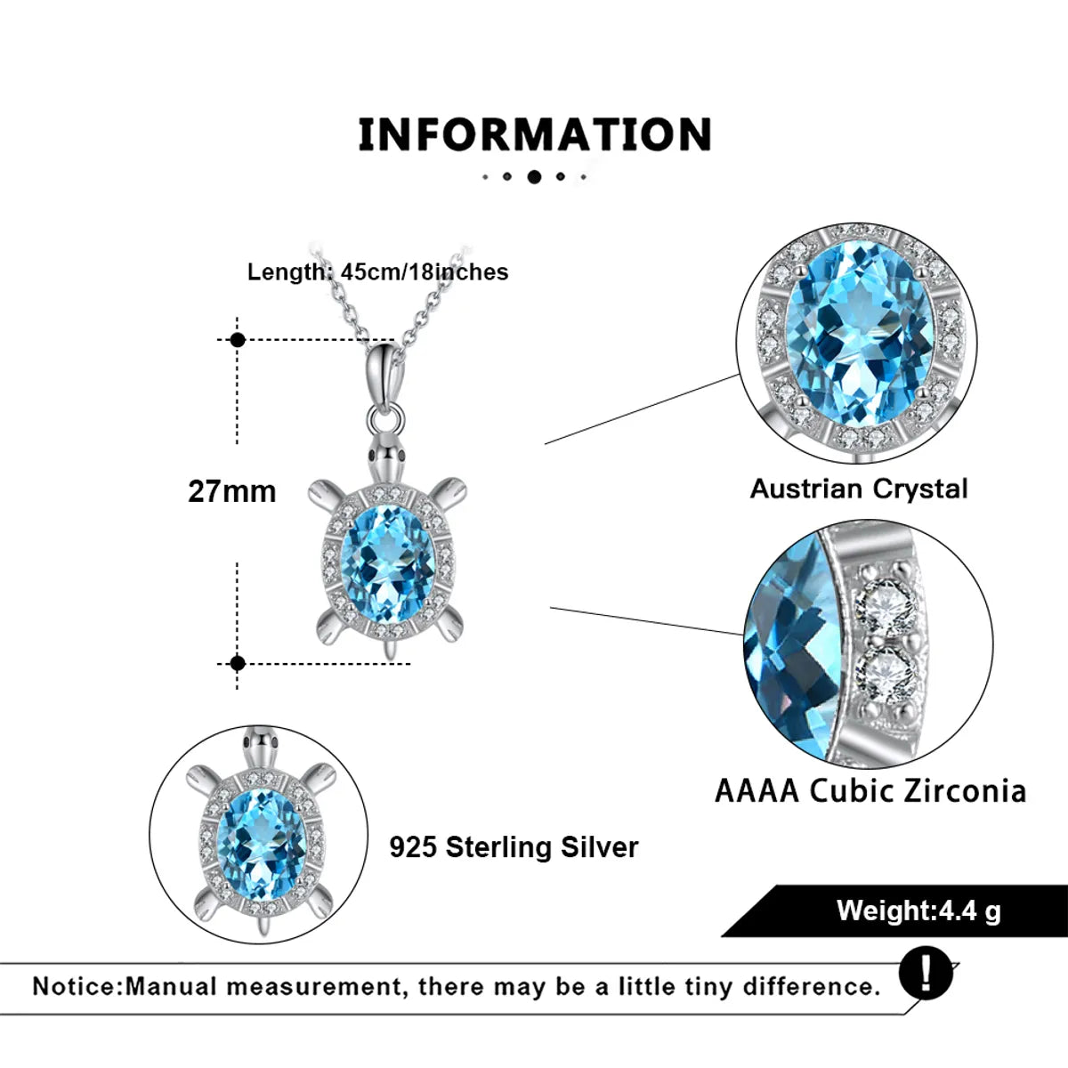 Sterling Silver White Gold Plated IG Style Cute Shiny Handmade Polishing Inlay Tortoise Crystal Zircon Pendant Necklace