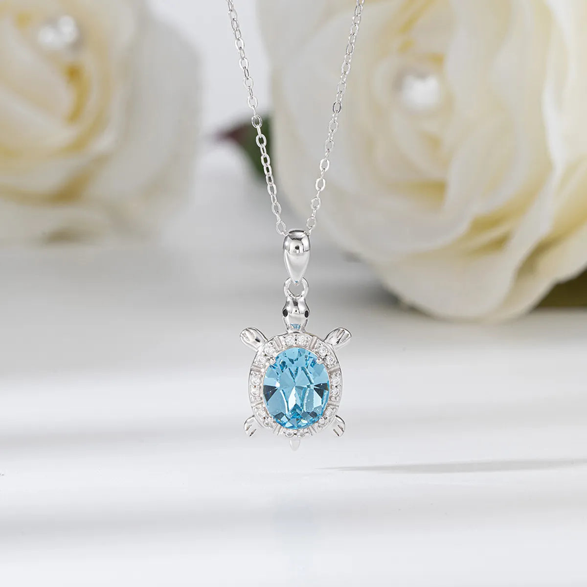 Sterling Silver White Gold Plated IG Style Cute Shiny Handmade Polishing Inlay Tortoise Crystal Zircon Pendant Necklace