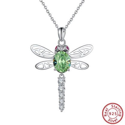 Sterling Silver White Gold Plated IG Style Simple Style Shiny Handmade Polishing Inlay Dragonfly Zircon Pendant Necklace